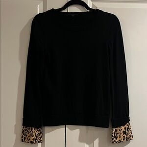 J. Crew Black Sweatshirt with Leopard Print Cuffs